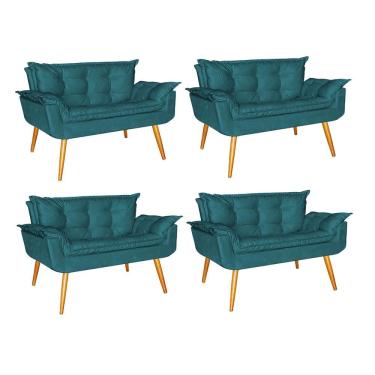 Imagem de Kit 04 Namoradeira Sofá Opala Sala Escritório Recepção Quarto Suede Azul Turquesa - Ninho Decor