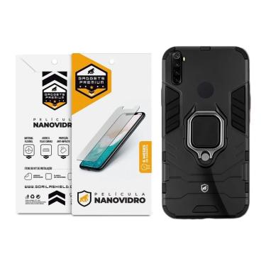 Imagem de Kit Capa Case Capinha Defender Black E Pelicula Nano Vidro Para Xiaomi Redmi Note 8 - Gshield