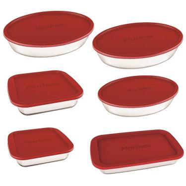 Imagem de Conjunto De Assadeiras Marinex Em Vidro Com Tampa 6 Peças Vermelho Com Transparente