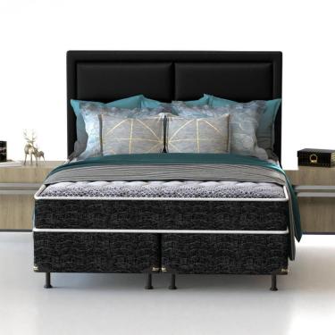 Imagem de Cama Box King Size Probel Guarda Costas Promiddle Espuma D28 56x193x203cm Branco Com Preto