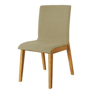 Imagem de Cadeira De Jantar Diamante Estofada Em Veludo Bege Base Madeira Maciça Mel