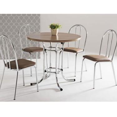 Imagem de Cadeira Lena Cromada Resistente Para Cozinha-assento Sintético Marrom