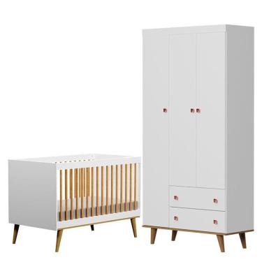 Imagem de Berço Ligia E Guarda Roupa Fernanda 3 Portas Branco Bétula - Carolina Baby
