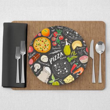 Imagem de Kit Capa De Sousplat Estampado Com Guardanapos Mesa Posta Jogo Americano 08 Lugares - Decoração Cozinha Cor Pizza Cinza