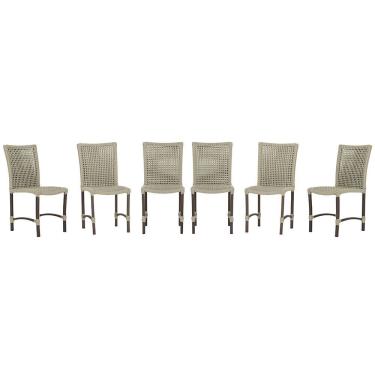 Imagem de 6 Cadeiras De Jantar Cannes De Alumínio Pintura Marrom Trama Rami