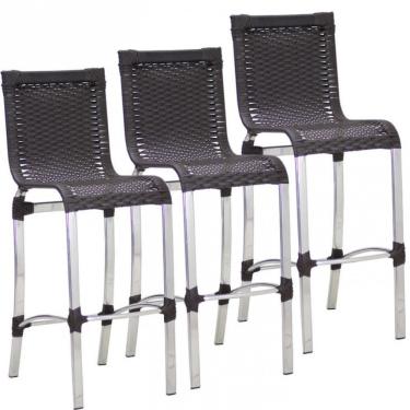 Imagem de Kit 3 Banquetas Alta Haiti Alumínio Assento Fibra Sintética Terracota Trama Original