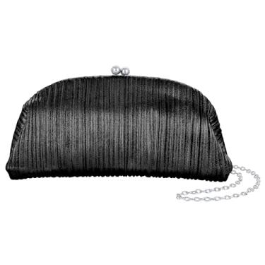 Imagem de AMOUR DE LOTUS Bolsa de noite para mulheres, bolsas de lantejoulas de flores douradas, bolsa clutch de festa brilhante para casamento, coquetel, formatura, Clutch de noite PU plissada macia preta