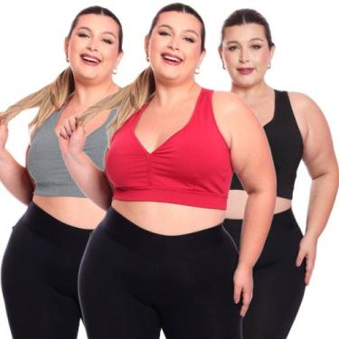 Imagem de Kit 3 Top Plus Size Fitness Feminino Sem Bojo Academia Decote - Brás e