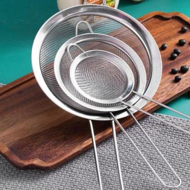 Imagem de Conjunto Kit 3 Peneiras P M G Aço Inox Luxo Utensílios De Cozinha Coad