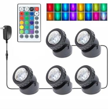 Imagem de yoosuml Luzes De Fonte Com Temporizador, Led Rgb Colorido Subaquático Ip68 À Prova D'Água Ajustável, Submersível, Para Peixes, Jardim, Gramado, Quintal, Cachoeira, Conjunto 5 Pol.