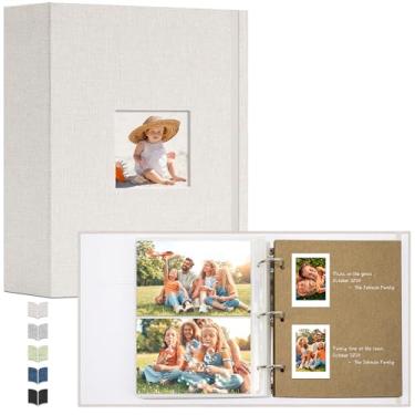 Imagem de Vienrose Álbum De Fotos 4X6 Com 60 Bolsos, Recortes Em Linho, Pasta 3 Argolas 40 Páginas Para Escrever E 20 Adesivos Viagem Família Casamento (Bege)