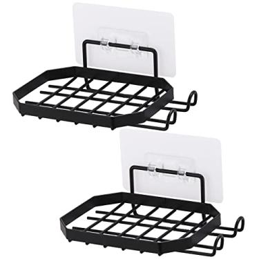 Imagem de acDesign Suporte Para Saboneteira De Parede Com 2 Ganchos, Removível, Aço Inoxidável, Sem Necessidade Perfuração (Preto)