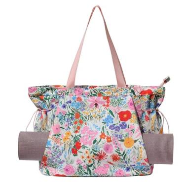 Imagem de ESVAN Bolsa De Ioga Feminina, Ombro Com Cordão, Para Escritório, Treino, Viagem, Pilates, Academia E Praia (Flor Rosa)