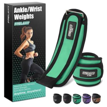 Imagem de Frelaxy Conjuntos de pesos de tornozelo para mulheres, homens e crianças, 450 g, 1,4 kg, pares com alças ajustáveis, peso pesado para fisioterapia, corrida, caminhada, fitness, academia (verde, 900 g