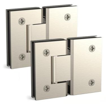 Imagem de AatrixQuayn Dobradiças de porta de chuveiro de vidro de latão sólido de 180 graus, substituição de ferragens de porta de chuveiro para vidro temperado de 5/16" (8 mm) - 12 mm de espessura (escovado