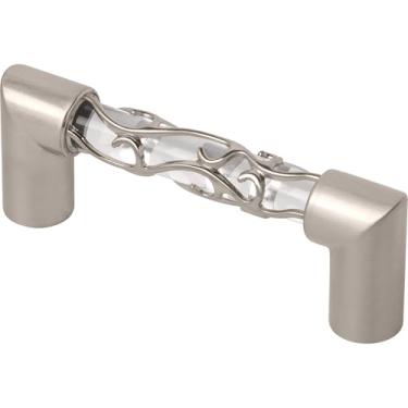 Imagem de Liberty Hardware Puxador de armário de renda de cristal 3' (76 mm) níquel acetinado e cômoda de vidro transparente, puxador de gaveta P16310C-116-C