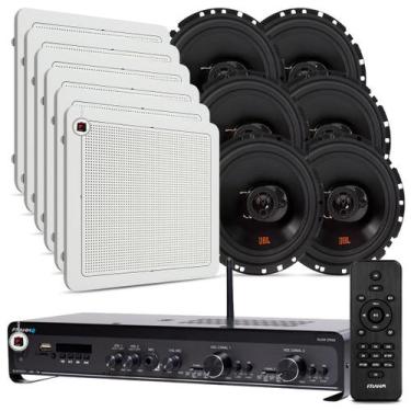 Imagem de Kit Som Ambiente Academia Salão Lojas Bluetooth Conexão Tv Usb Sd Slim