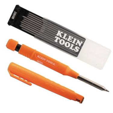 Imagem de Klein Tools Lapiseira de carpinteiro 80188 Skribes de 2,8 mm com apontador integrado e refil de grafite com 10 unidades, para marcação de furos profundos para marcenaria e construção