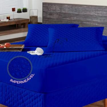 Imagem de Kit Capa Impermeável Protetora para Colchão + Protetore de Travesseiro Impermeável - 4 Camadas de Proteção - Respirável e Não faz barulho (Azul Royal, King)
