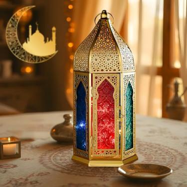 Imagem de Conjunto de 2 lanternas de vela decorativas, suporte de vela de metal, com vidro temperado, perfeito para ambientes internos e externos