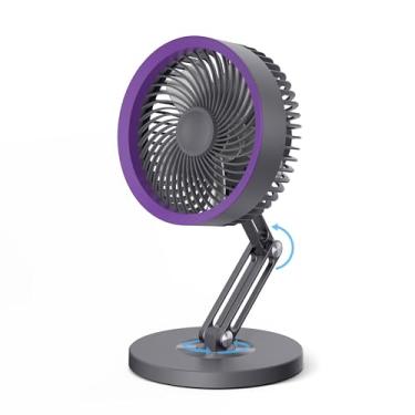 Imagem de CIVPOWER Ventilador de mesa: Ventilador de mesa pequeno silencioso com suporte de metal - 3 velocidades 180° dobrável 360° rotação ajustável design portátil - Bateria recarregável de 2000mAh para
