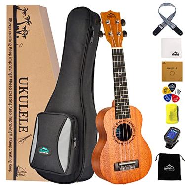 Imagem de EastRock Ukulele Soprano Concert Ukulele Conjunto de Ukelele de 53 cm para crianças iniciantes e adultos com alça de afinador de saco pano de limpeza palhetas de ukulele cordas de carbono (soprano,