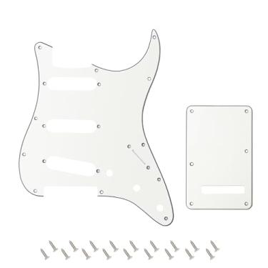 Imagem de Banworks Conjunto de 3 camadas Strat SSS Pickguard 11 furos com placa traseira Tremolo Tremolo de 6 furos para USA/Mexican Modern Style Standard Stratocaster ST JT/HB-08 Vintage White
