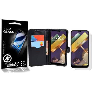 Imagem de Capa Case Flip Carteira + 2 Película Vidro LG K22 K200BMW 6.2 - Cell I