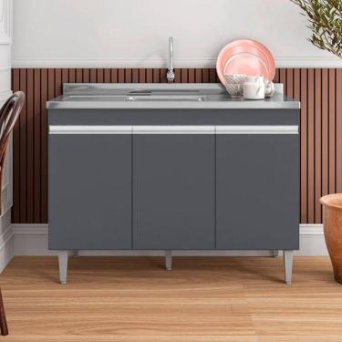 Imagem de Balcão Manu com Pia e Cuba GhelPlus 120cm Cinza AJL Móveis