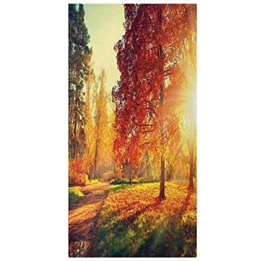 Imagem de Película de privacidade para janela de outono, janela decorativa 3D, decalques de vitrais, adesivo de janela aderente estática não adesivo, L90 x C 190 cm laranja amarelo verde