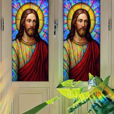 Imagem de Starlit Patio Jesus Película para janela estilo vitral, painel de privacidade, aderência estática, capa decorativa para igreja, capela, sala de oração, porta 45 x 99,8 cm