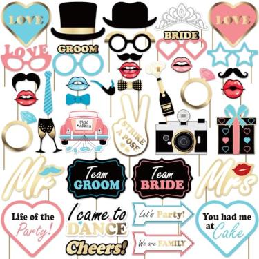 Imagem de M AMFEOV 40 Peças De Acessórios Para Cabine Fotos - Suprimentos Festa Casamento, Decorações Com Glitter Dourado Rosa Azul-Petróleo Selfie