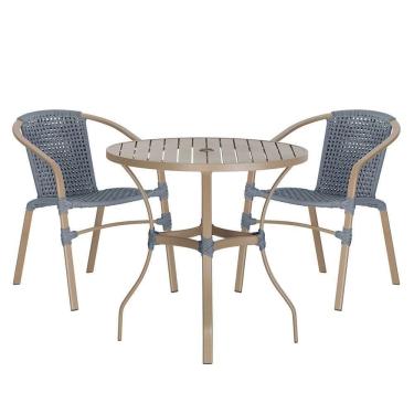 Imagem de 02 Cadeiras Floripa E Mesa Roma 80cm Fendi Trama Prata