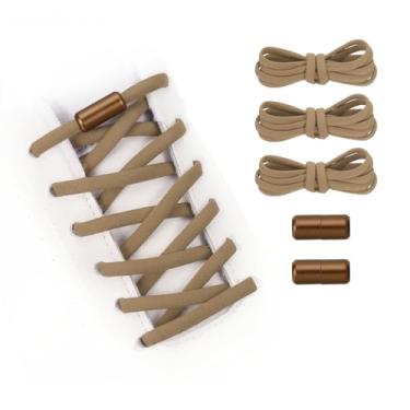 Imagem de YELARXI Cadarços elásticos sem laço de substituição com 2 fivelas de metal para sapatos de lona, Marrom, 39 inch