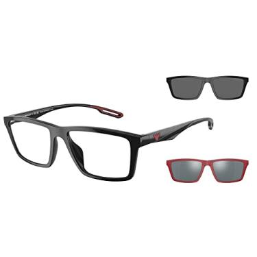 Imagem de Emporio Armani Armação masculina Ea4189u de ajuste universal para óculos de grau com dois clipes de sol intercambiáveis retangulares, Preto brilhante/transparente/cinza escuro/cinza espelhado, 55 mm