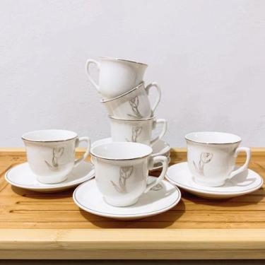 Imagem de Conjunto De Xicaras Com Pires De Cafe Porcelana Xicara Branca Kit 12 P