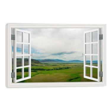 Imagem de LKXGRRSFG Impressão em tela Fresh Air Faux Window Nature Scene – Arte de paisagem realista para decoração de parede de casa 11,20 x 45 cm