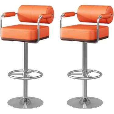 Imagem de Conjunto De 2 Bancos Br Altura Ajustável Nd 360° Rottion Br Bancos Com Bckrest Nd Footsrest Br Stools Modern, Orange, Silver feet