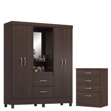 Imagem de Guarda Roupa Casal Capelinha Lord com Comôda Astral Café - Demóbile