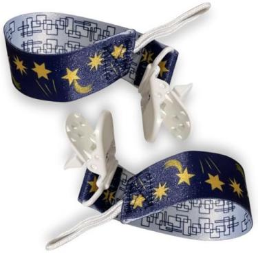 Imagem de Kit 2 Prendedor De Chupeta E Mordedor Bico Bebê C/Clip Jacaré Fecho Seguro Antiperda Compatível com Chupetas Buba, Mam, Kuka, Nuk, Avent, Pimpolho, Bibs, Europa, Lavável e Atóxico Livre de BPA (Azul Escuro, Estrelas)