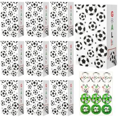 Imagem de BLMHTWO Pacote com 12 sacos de lanche de futebol com adesivos - Sacos de petisco para lembrancinhas de festa de futebol e suprimentos de festa de aniversário (branco)