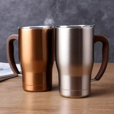 Imagem de Caneca Térmica Parede Dupla em Aço Inox Marrom 900ml com Canudo - Estilo Esportivo