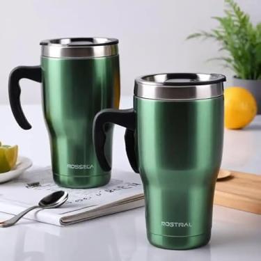 Imagem de Caneca Térmica Parede Dupla em Aço Inox Verde 500ml com Tampa Rosqueável - Estilo Esportivo