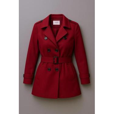 Imagem de Casaco Longo Feminino Sobretudo Forrado Com Cinto E Fivela Bolsos Late