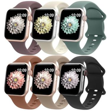 Imagem de RQQ Pacote com 6 pulseiras esportivas de silicone líquido compatíveis com Apple Watch séries 11, 10, 9, Ultra, 8, 7, 6, 5, 4, 2, 1 SE 3, 6, 5, 4, 2, 1 e SE 3, 6