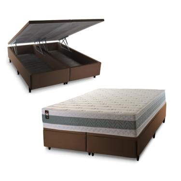 Imagem de Conjunto Box Baú Marrom Oxford Verde 158x198x74 Espuma D33