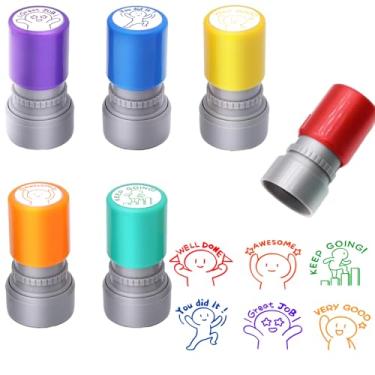 Imagem de Pacote com 6 carimbos de borracha autotinta, incentivo à classificação de professores – designs variados para revisão de comportamento e aprimoramento educacional para carimbos de sala de aula para