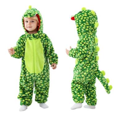 Imagem de TONWHAR Body de animal para bebês e meninas, macacão infantil e infantil, fantasia de Halloween, Dinossauro salpicado verde, 2-3 Anos