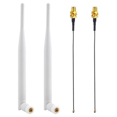 Imagem de Kaunosta Antena Bluetooth WiFi de 2,4 GHz 3dBi RP-SMA macho antena dobrável + cabo de extensão fêmea IPEX para RP-SMA de 17 cm para roteador, adaptador USB, reapter, desktop, câmeras de segurança