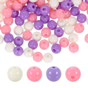 Imagem de HARFINGTON 200 peças de contas redondas de acrílico creme, roxo, 6 mm de diâmetro, furo de 1,9 mm, bolas lisas de resina plástica, contas soltas para fazer joias, pulseiras, colar, brincos, faça você